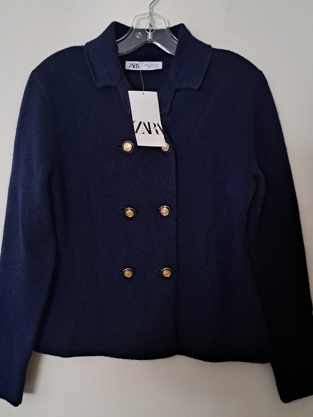 ZARA Women's Navy Double-Breasted 100% Wool Sweater